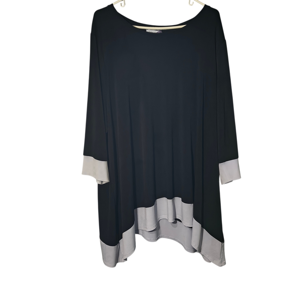 Calvin Klein 3XL Knit 3/4 Sleeve Stretchy Black and Gray Tunic Top